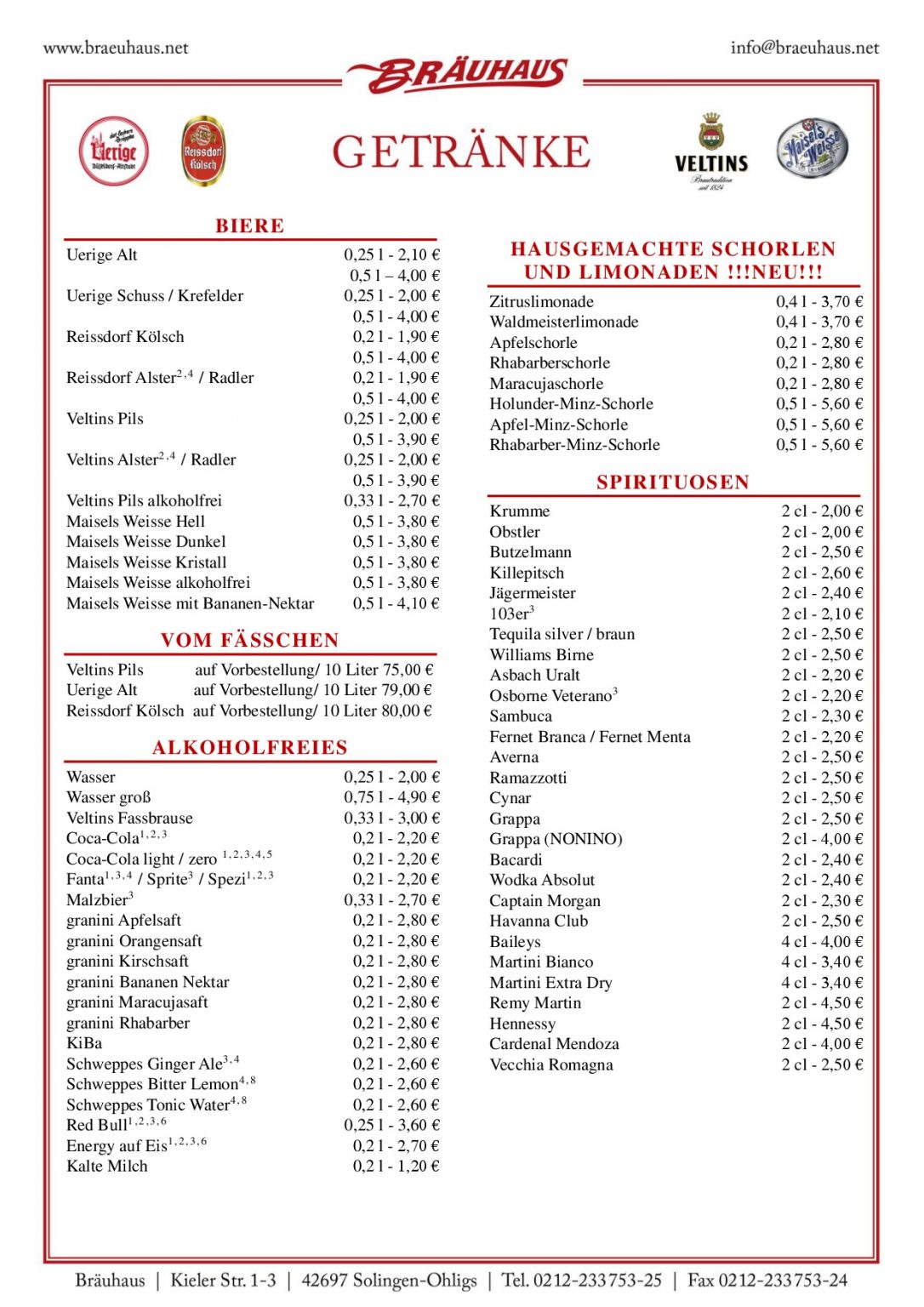 Getränkekarte – Braeuhaus